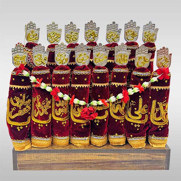 Masomeen Azakhana Set Red Velvet Alam Patkay Silver Gold Panjas