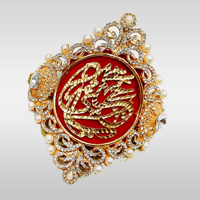 Premium Golden Plated Metal ImamZamin Zircorns & Pearl Work