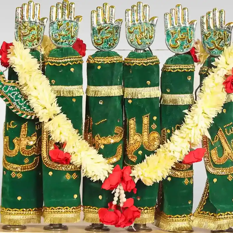 Punjatan and Hazrat Abbas as Alam Panja Set Home Azakhana in Green Velvet Patka