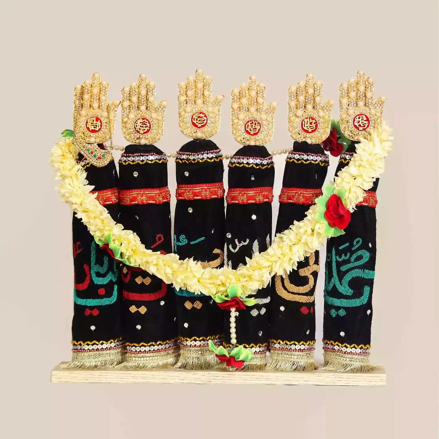 Azakhana Pearl Stone Work and Black Velvet Alam Kashi Panja Set