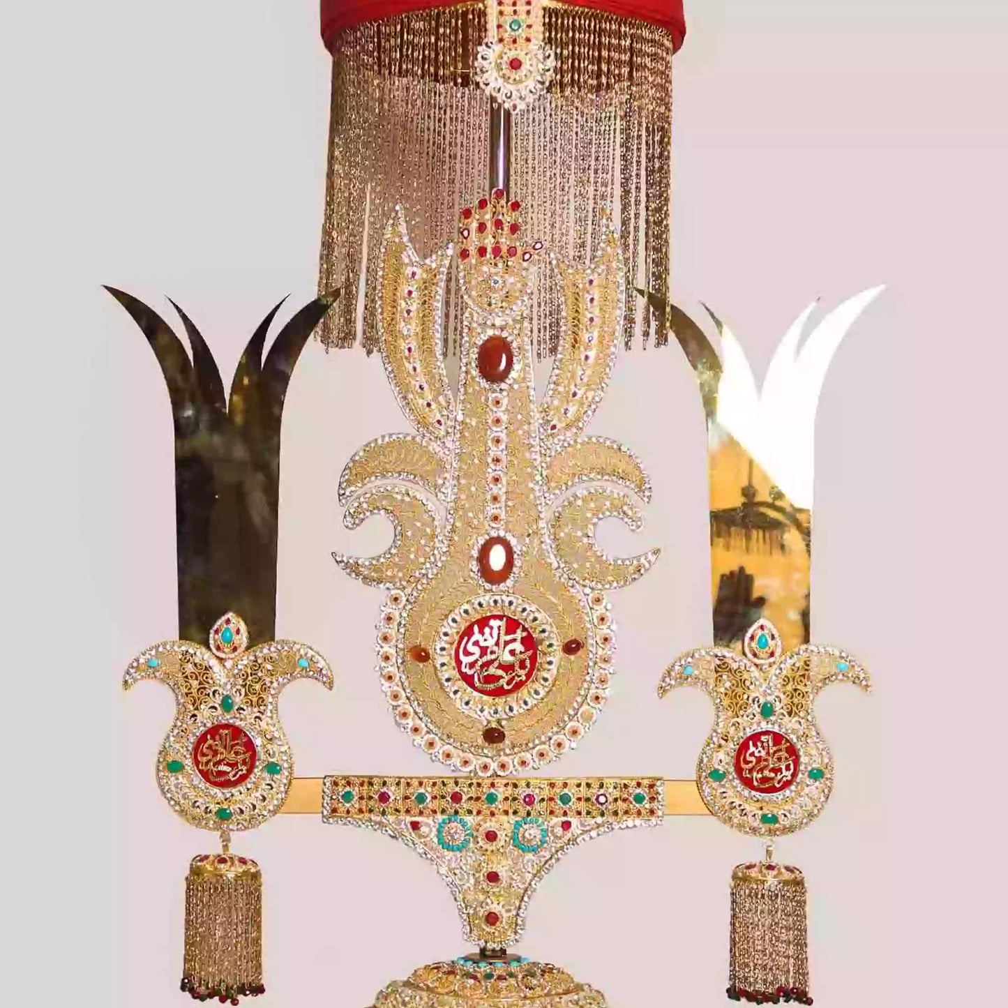 Beautiful Alam Mola Ali as with Zulfiqar Red Amama Manjoos Work