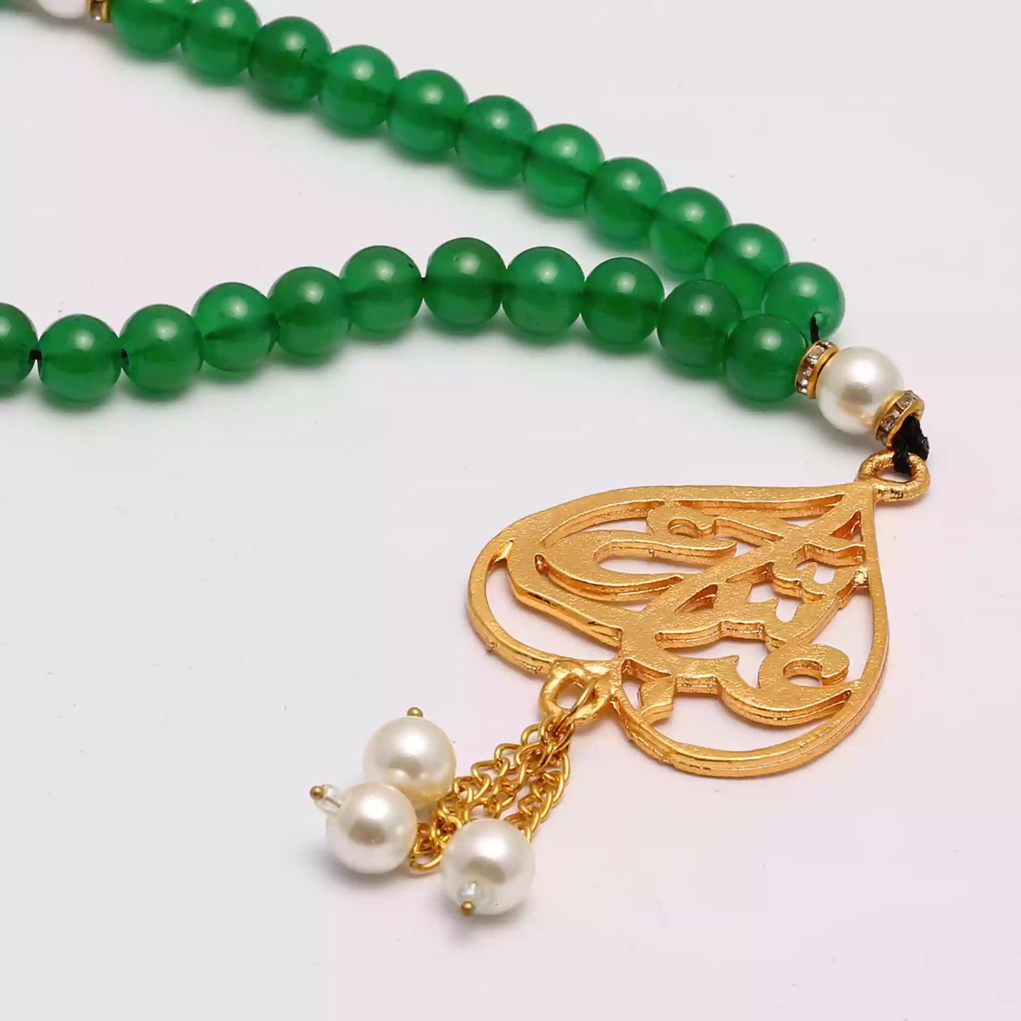 Mola Abbas (as) Tasbih Golden Pendant Ya Abbas as Green Beads