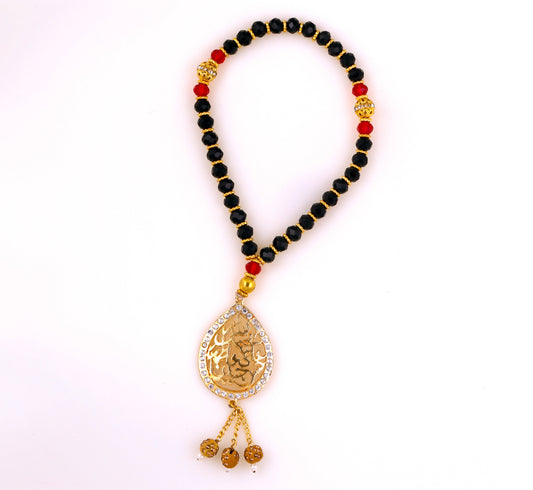 Tasbeeh Red & Black Zircon with Punjatan (as) Golden Pendant Name Tasbeeh