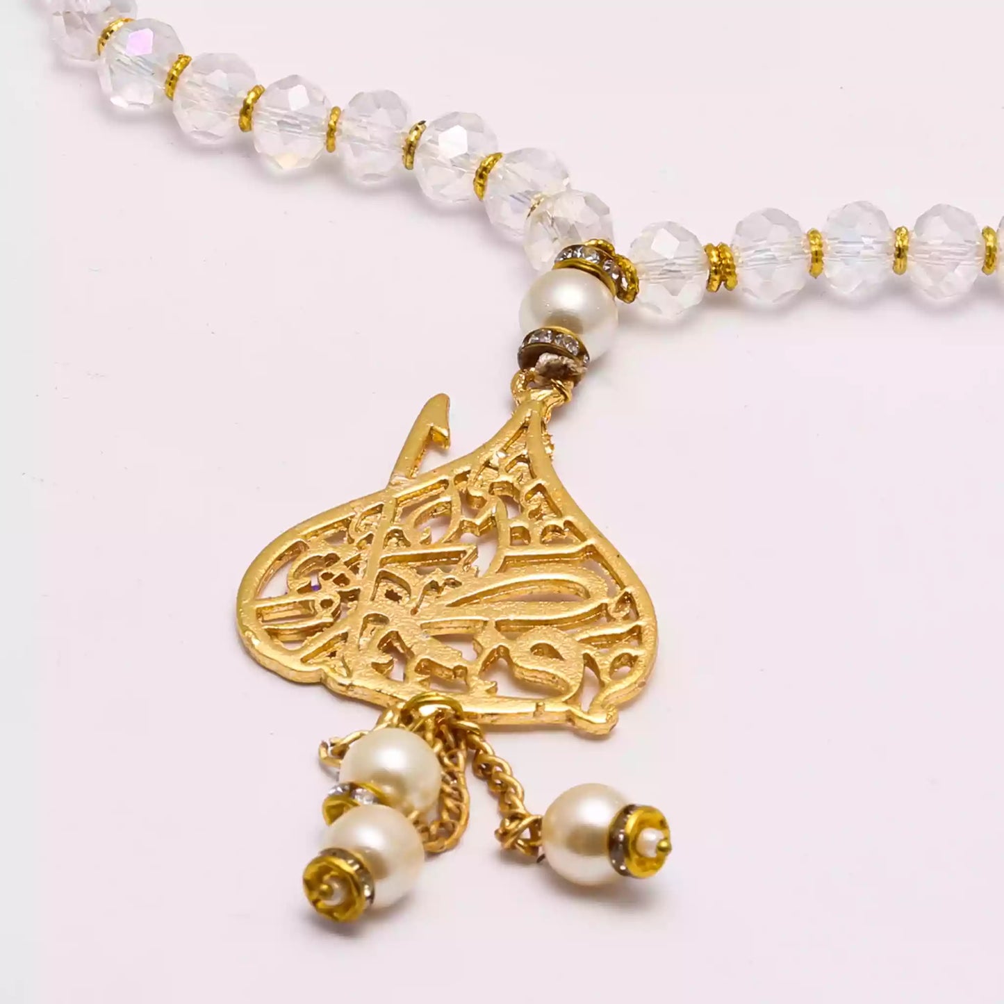Bibi Fatimah s.a Crystal Tasbih with Golden Pendant
