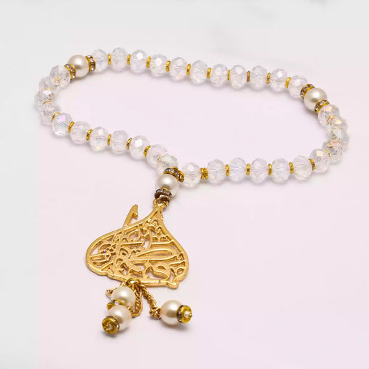 Bibi Fatimah s.a Crystal Tasbih with Golden Pendant