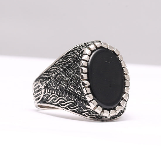 Black Aqeeq Stone Turkish Ring Antique Polish