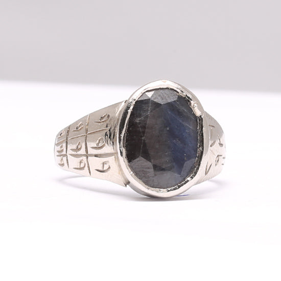 Blue Sapphire Neelum Stone Ring with 999 Naqsh