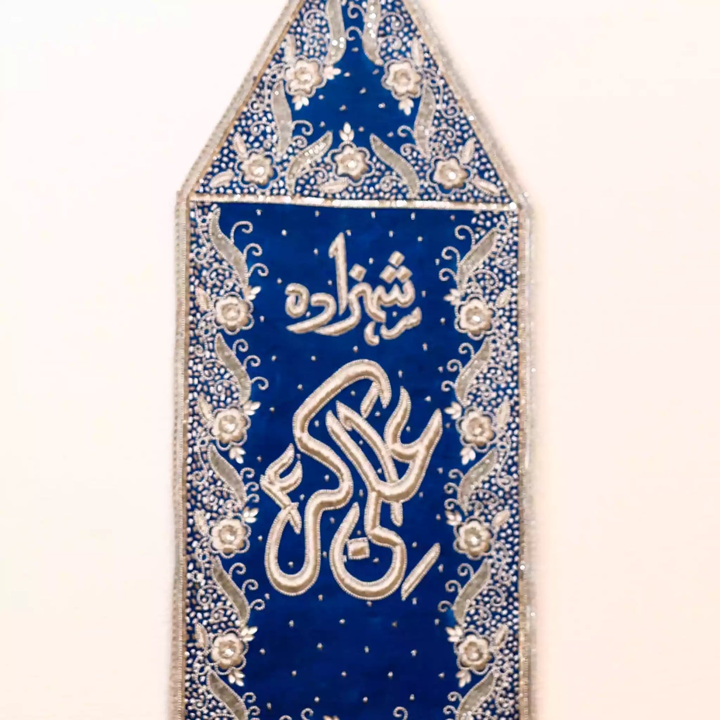Elegant Blue Velvet Alam Patka of Shahzada Ali Akbar (as)