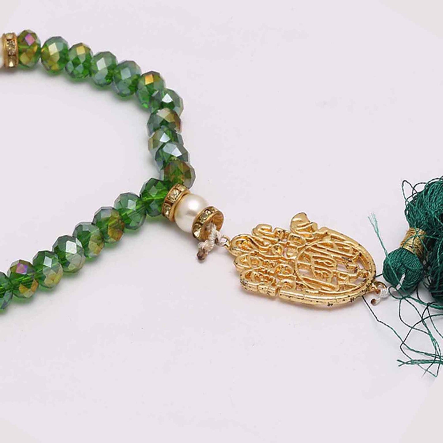 Green Crystal Beads Tasbih Panja with Ya Sar'Allah Engraving