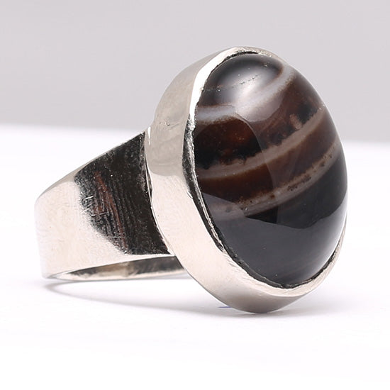 Men's Natural Aqeeq e Sulemani Silver Ring – Handmade