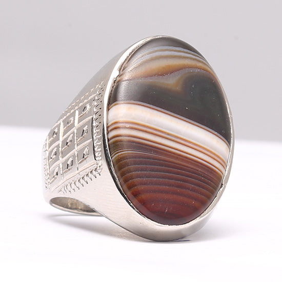 Sulemani Aqeeq with 999 Naqsh Silver Ring - Main Image