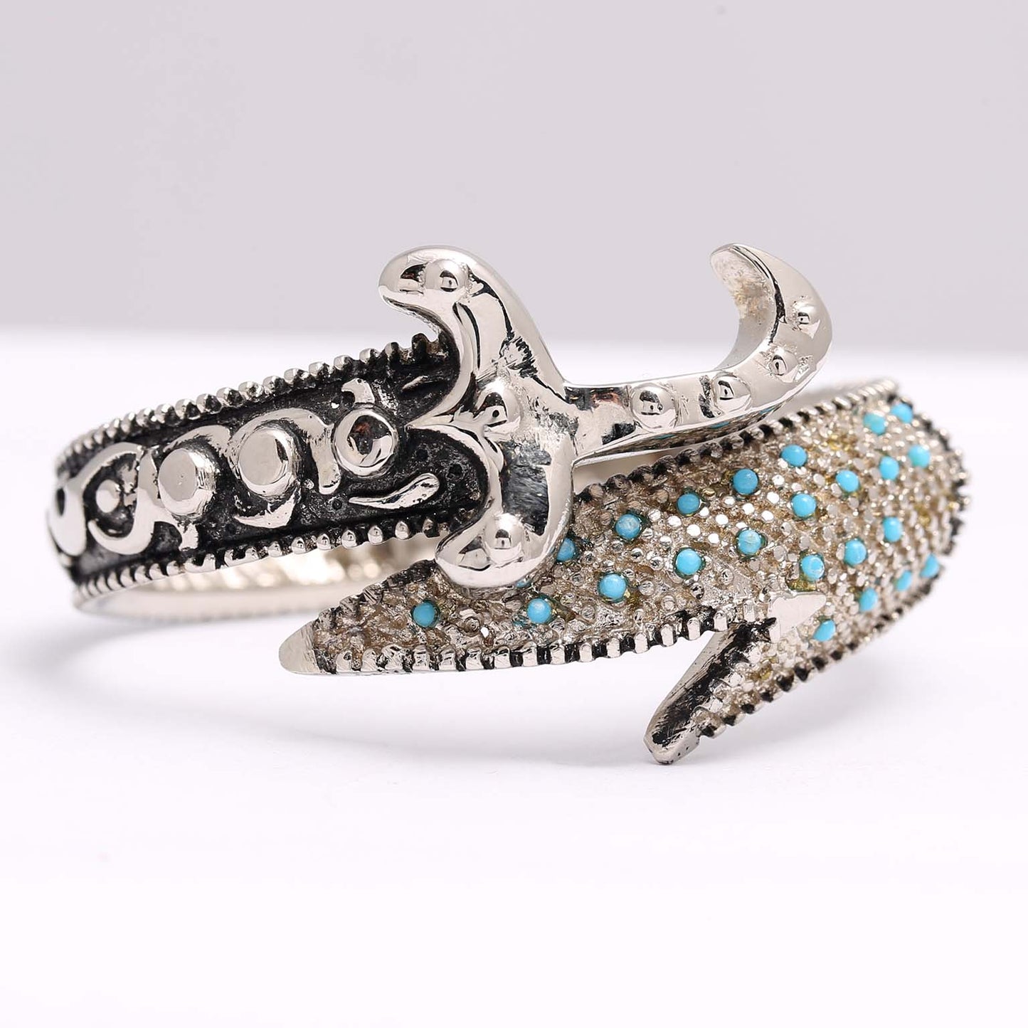 Zulfiqar Kara Silver Bracelet with Firozah Stones
