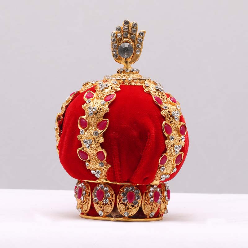 Golden Crown Taj Red Velvet Red Ruby Stone Work