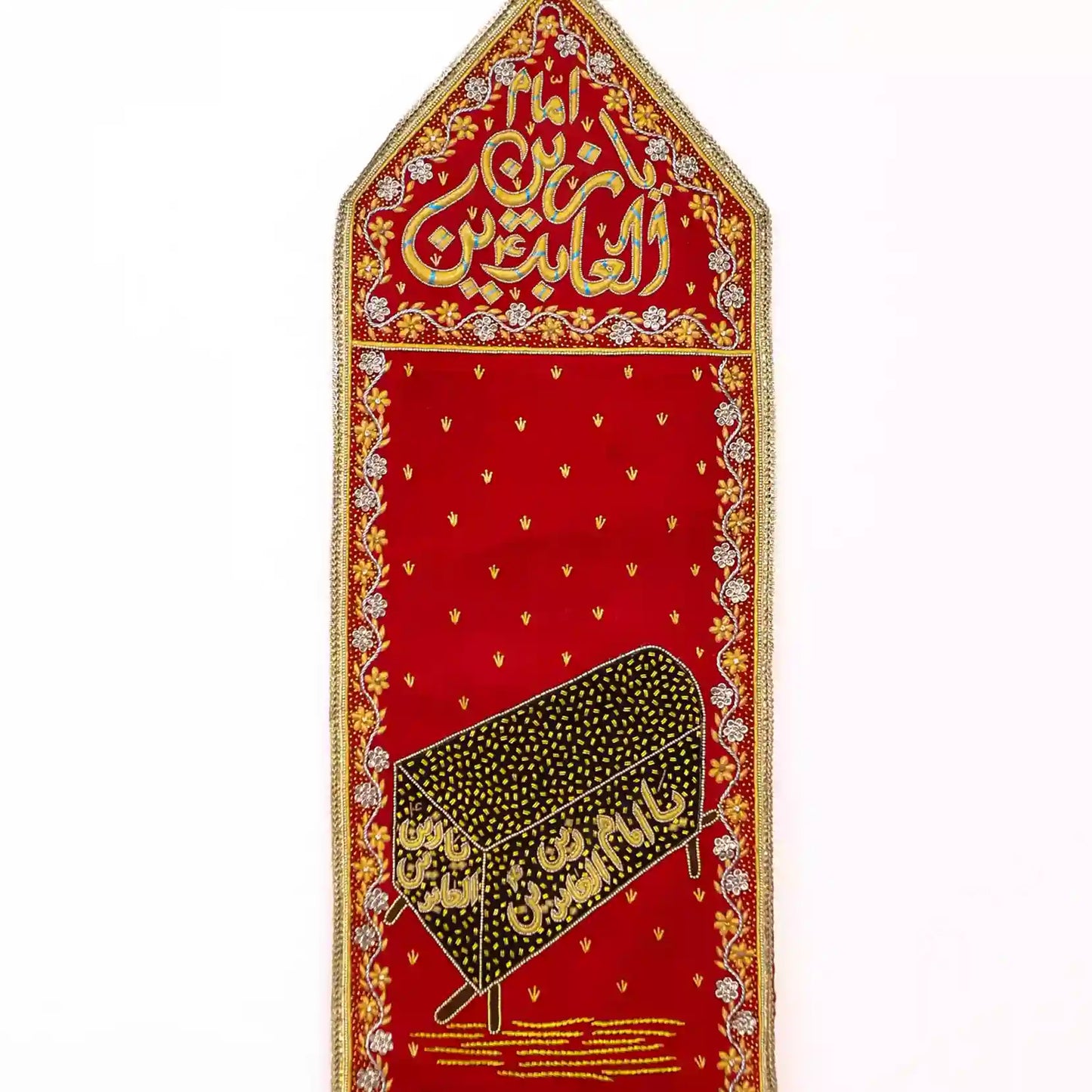 Red Velvet Imam Zain-ul-Abedin as Golden & Cyan Kora Dapka Sequence Work Alam Patka