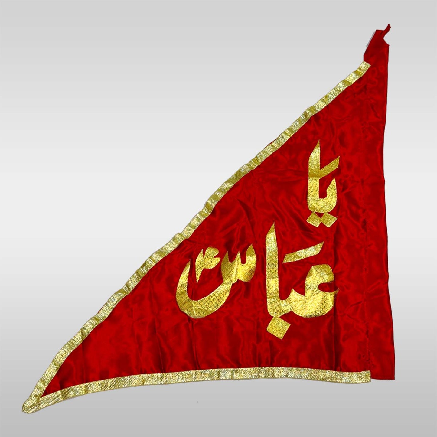 mola abbas flag for majlis setup in red silk with golden applique work