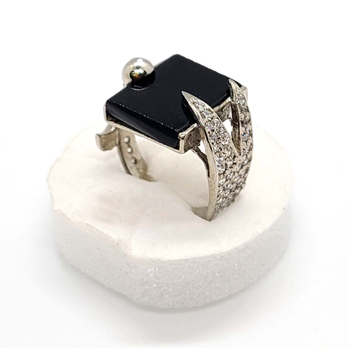 Black Aqeeq Silver Ring Zulfiqar Design Ring