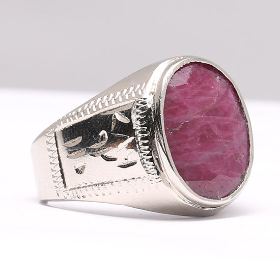 Ruby Silver Ring 999 Naqsh Yaqoot - Elegant Red Stone