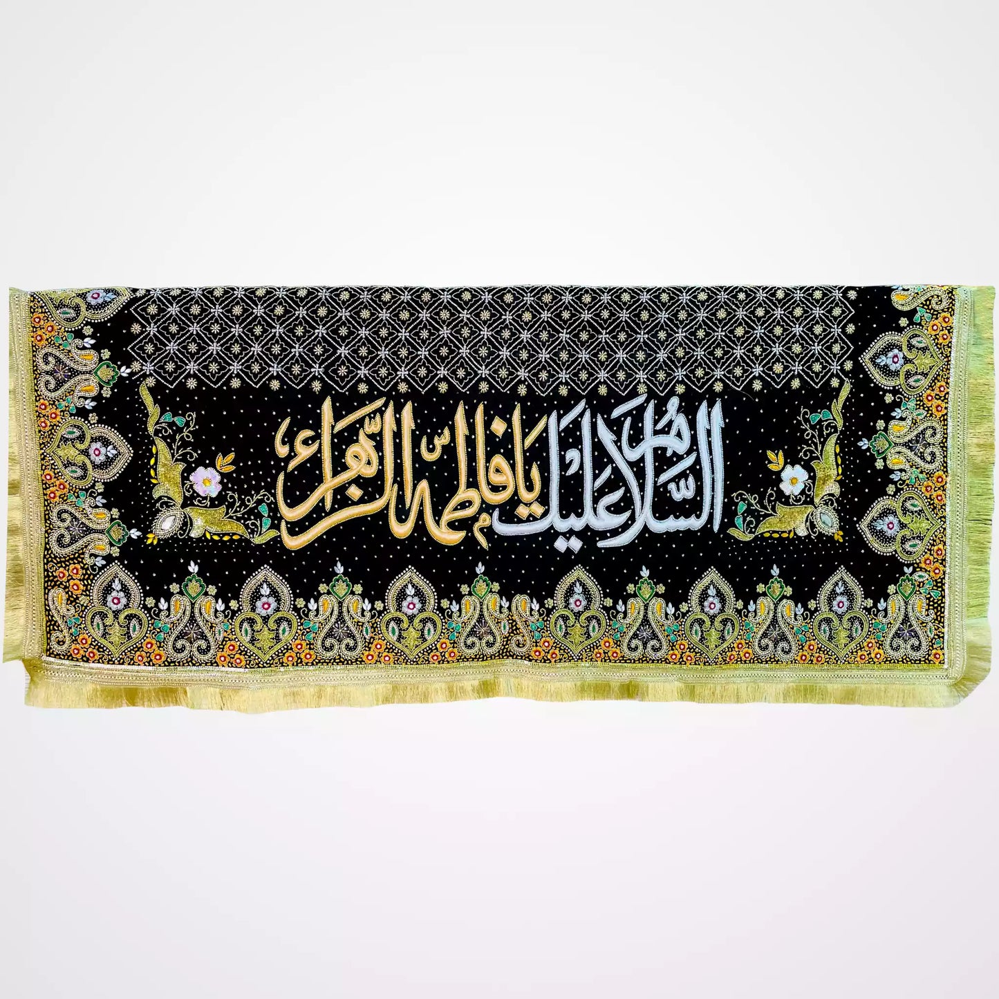 Taboot Cover Chaddar Assalamu Alaika Ya Fatima tuz Zahra sa Black Velvet Resham Work