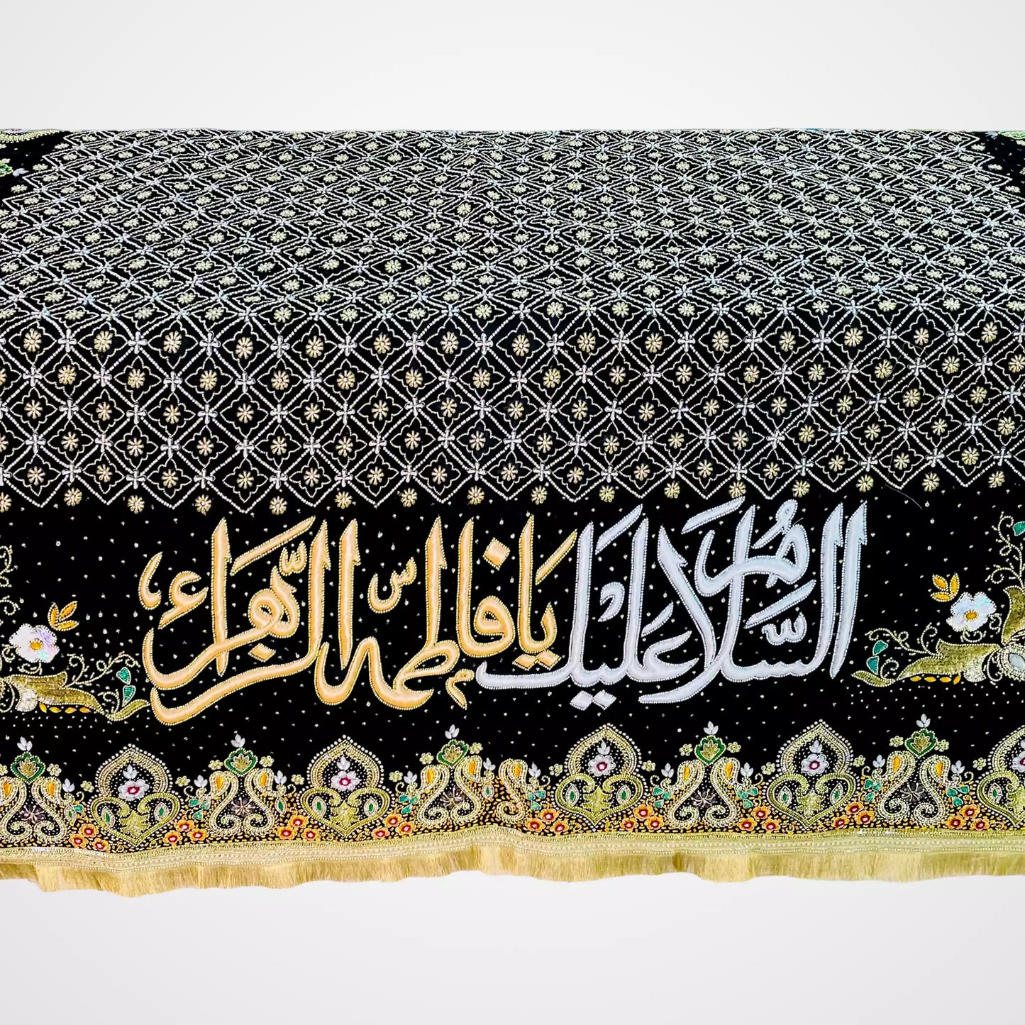 Taboot Cover Chaddar Assalamu Alaika Ya Fatima tuz Zahra sa Black Velvet Resham Work