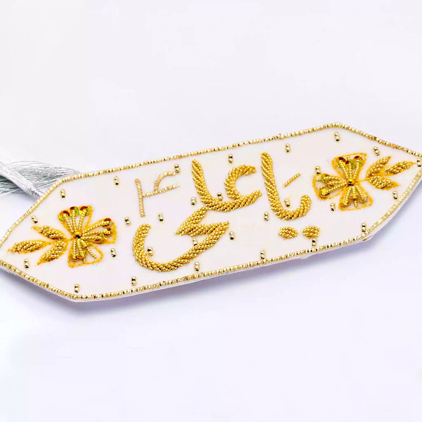 White Velvet Imam zamin with Gold Dapka Kora Work Designs