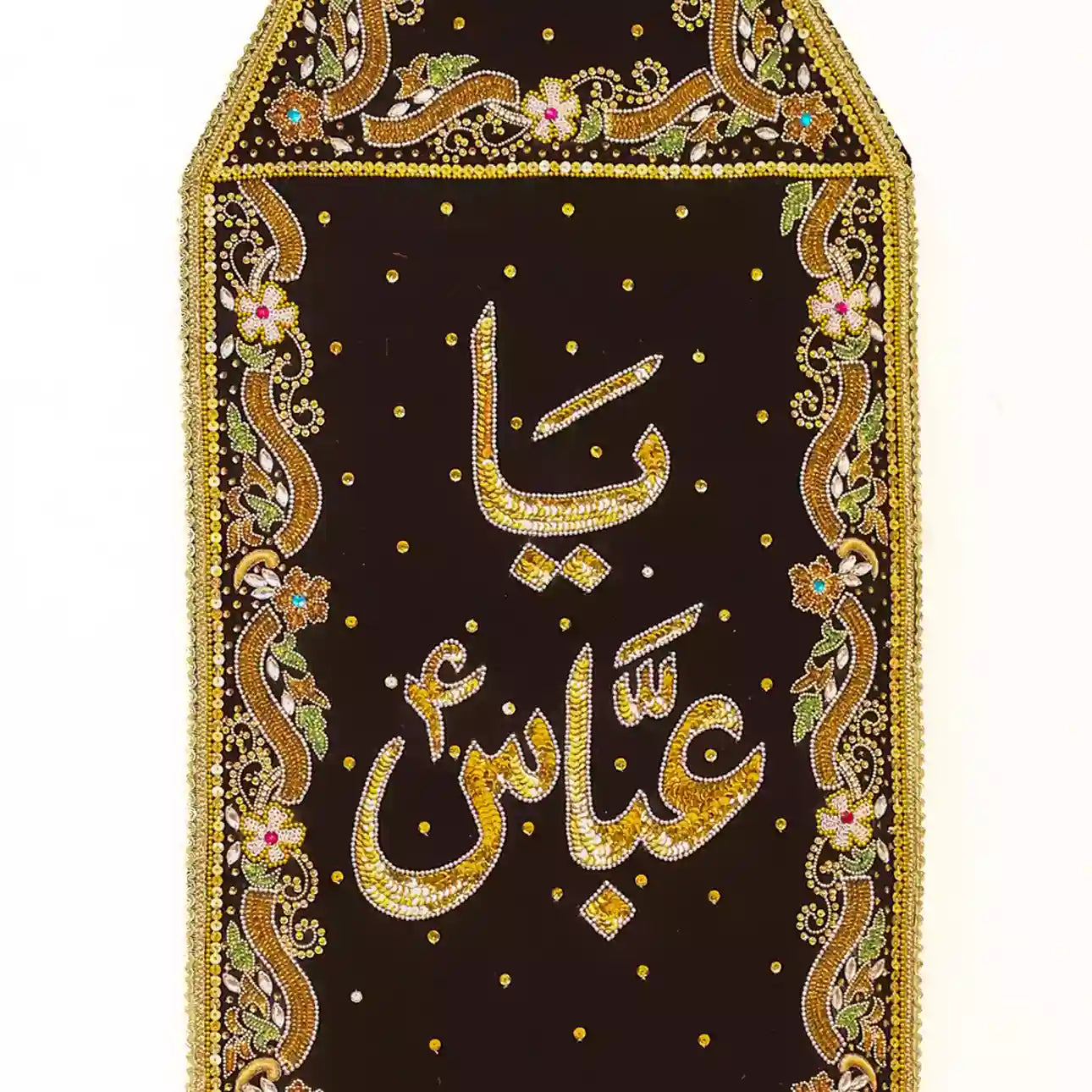 Ya Abbas as Reddish Orange Velvet Alam Patka with Flower Design