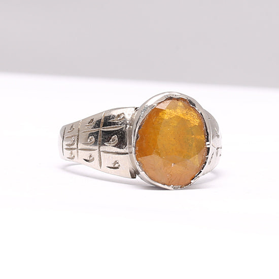 Yellow Sapphire Ring Pukhraj with Silver Band and Benefits