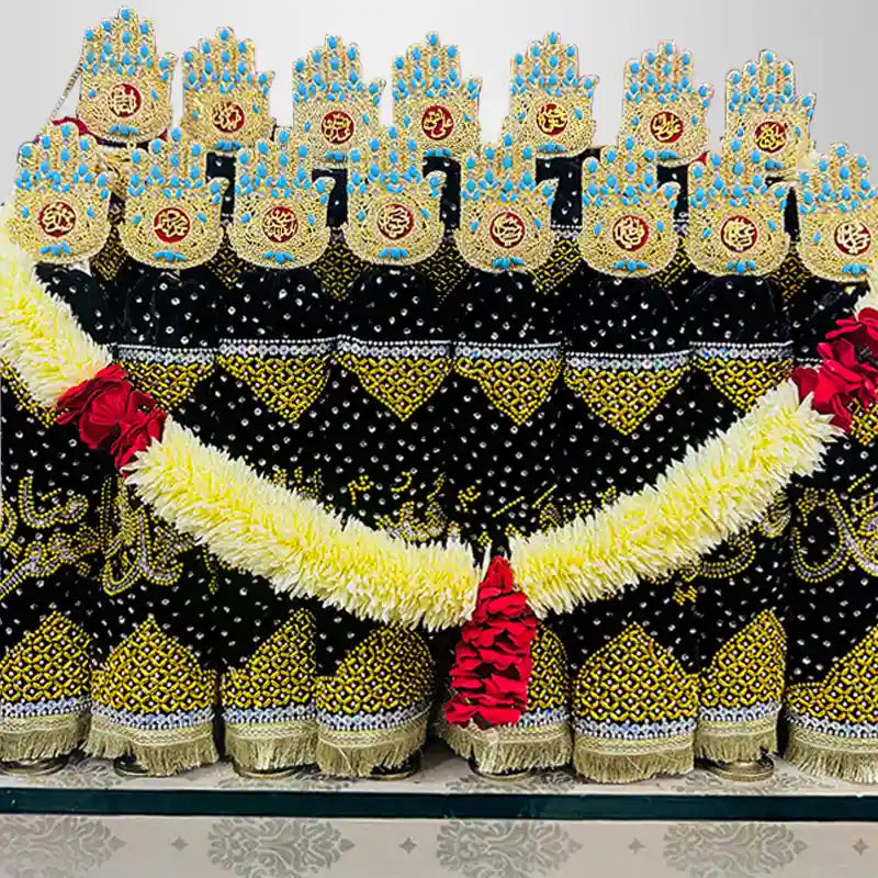 Home Azakhana Set Black Velvet with Manjus Stone Work Panja in Feroza Stone Work