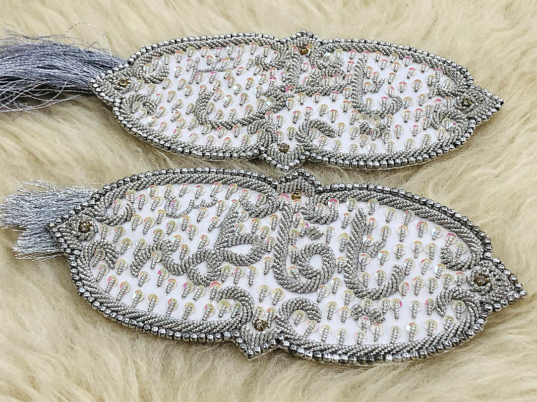 White Velvet Imamzamin Silver Kora Dapka Work