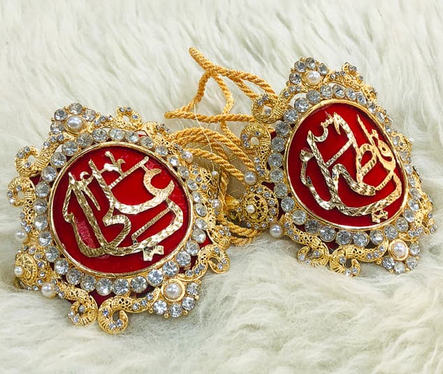Gold Plated Nikkah Imamzamin Red Background White Zircorns