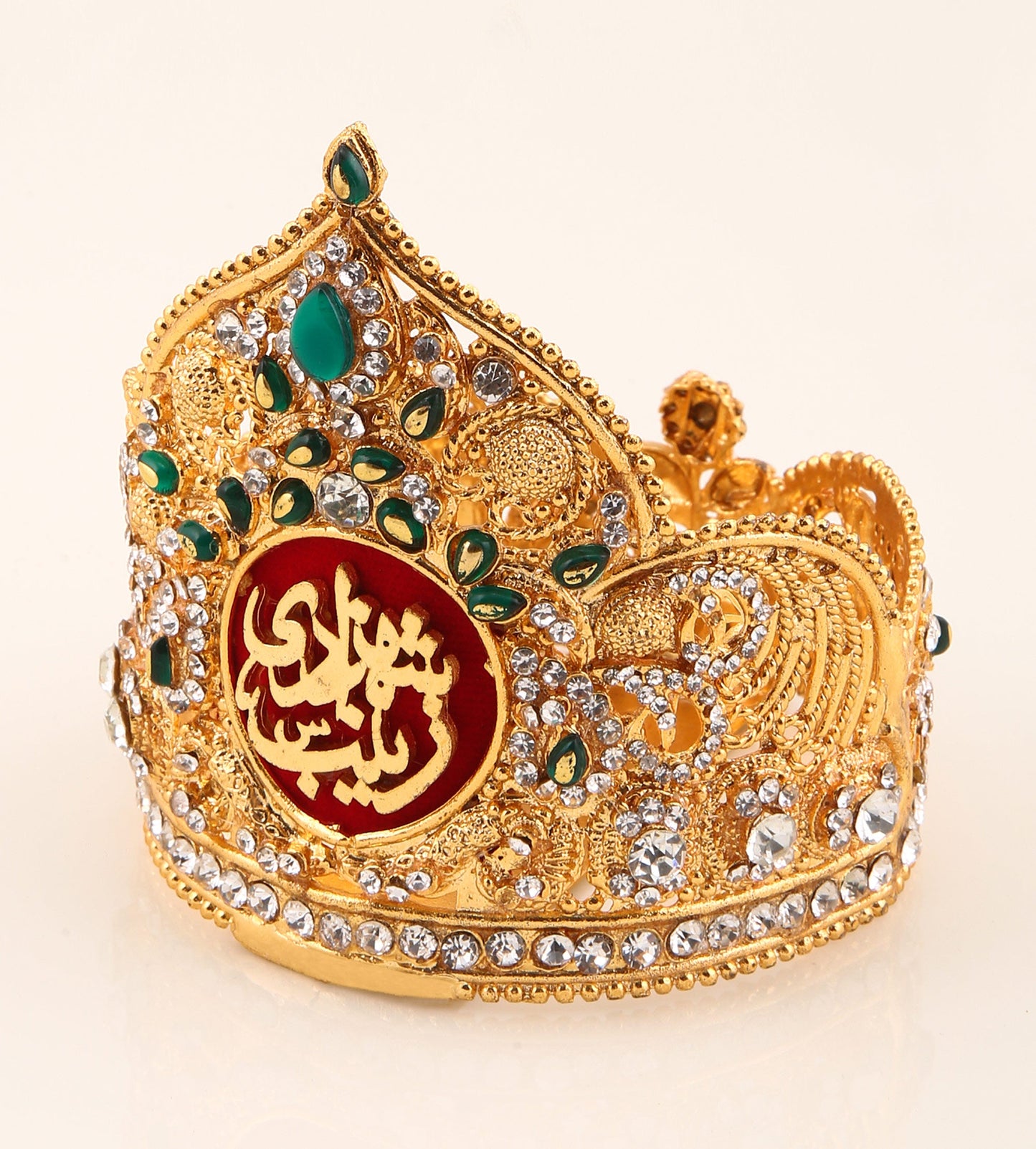 Shahzadi Zainab (sa) Kashi Taaj Gold Polish with Green Stones Work