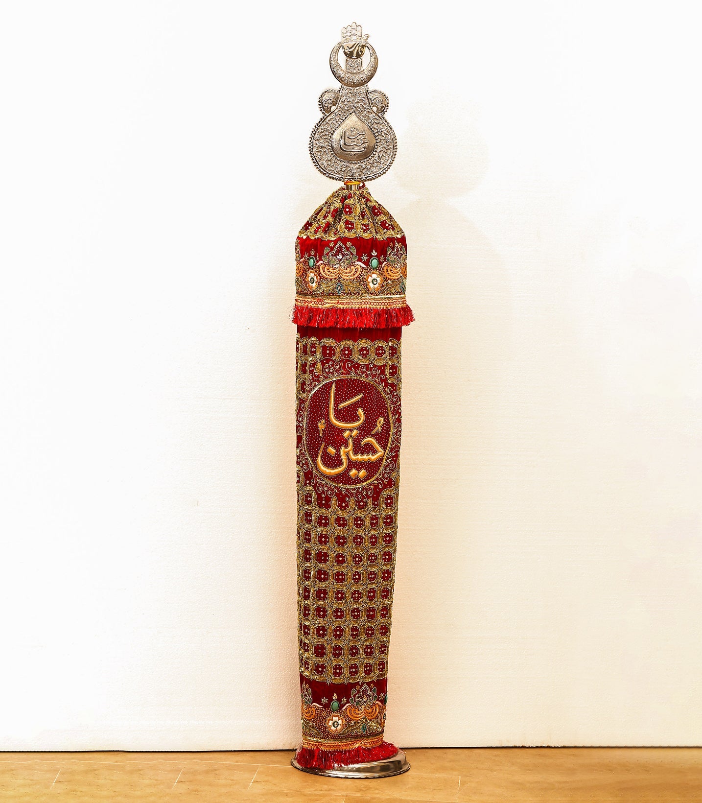 Ya Hussain (as) Alam & Ya Abbas (as) Panja For Home Azakhana in Red Velvet