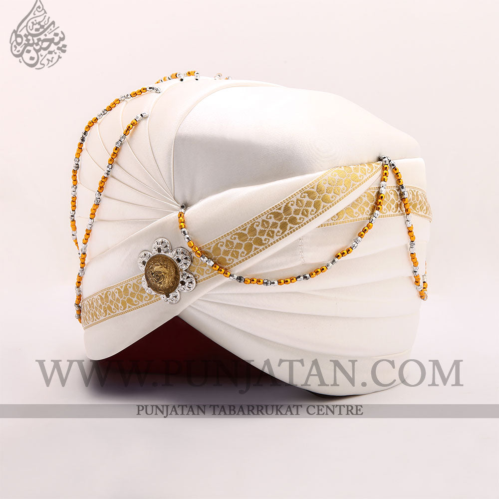 Imamah in White Resham Cloth Big Taboot Size