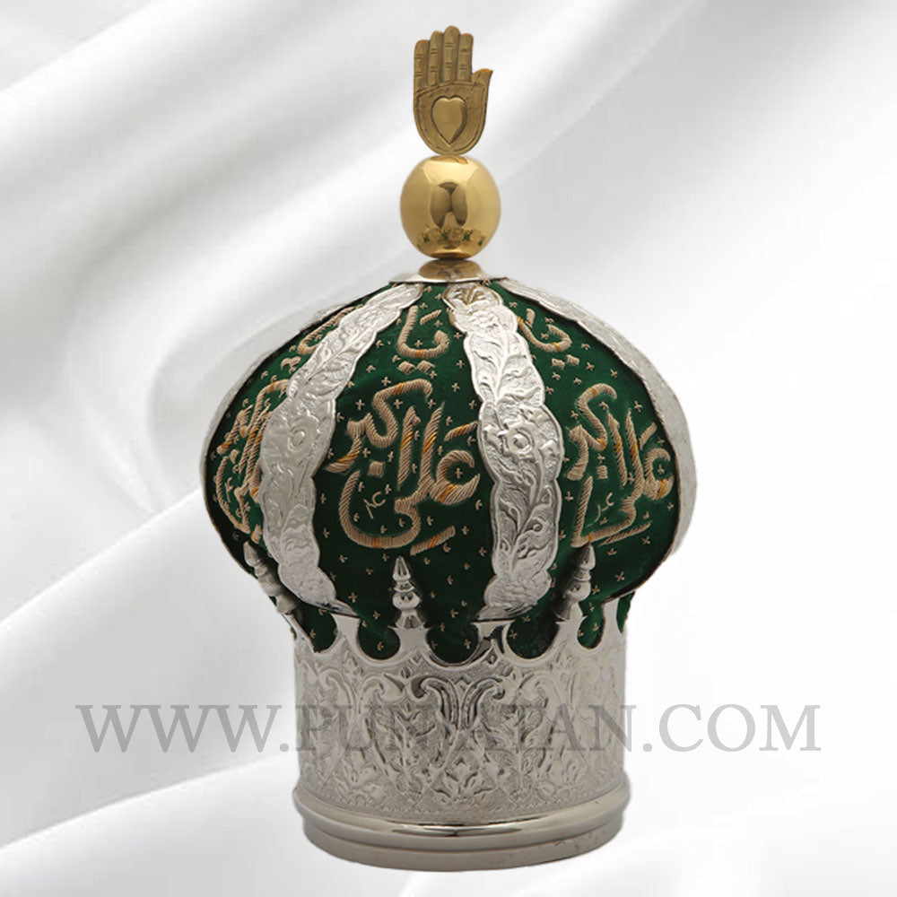 Taaj Shezada Ali Akbar (a.s) in Green Velvet Cloth with German Silver Golden Panja