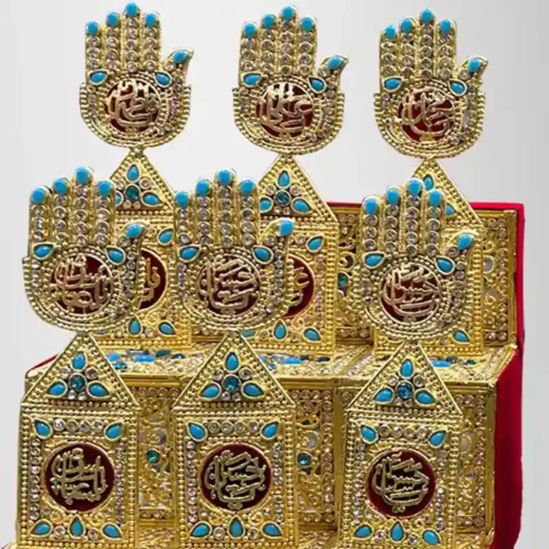 Punjatan and Mola Abbas (as) Azakhana Set with Kashi Feerozah work and golden finish for home azakhanay