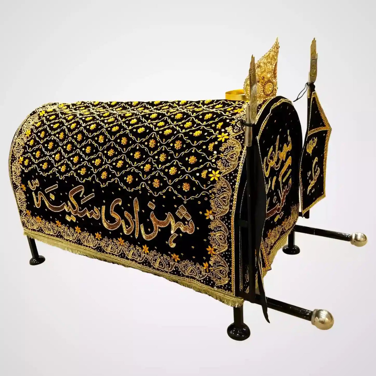 13th Safar Majlis Bibi Sakina (sa) light weight and folding taboot with Chaddar hand made embroidery sequins work