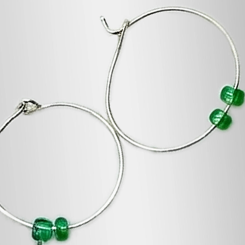 Silver Earrings Green Beads For Majlis Distribution