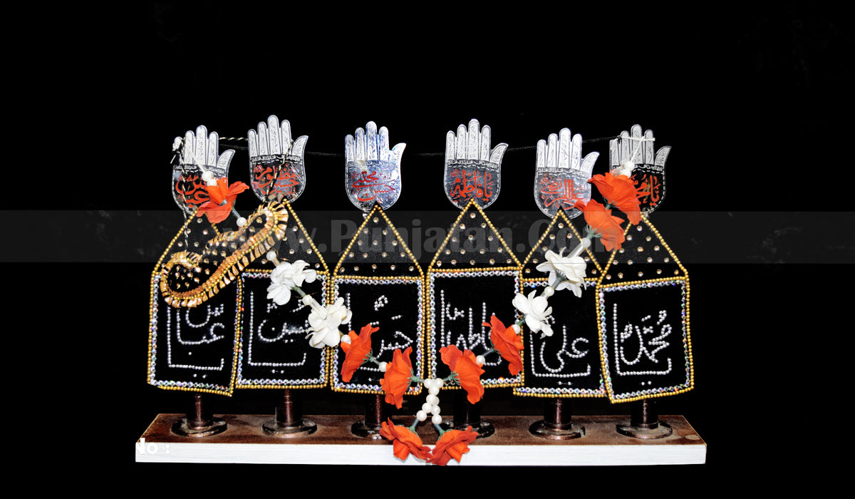 Mini Home Azakhana Set of Punjatan Hazrat Abbas (as) in black Velvet with Silver Steel Panja