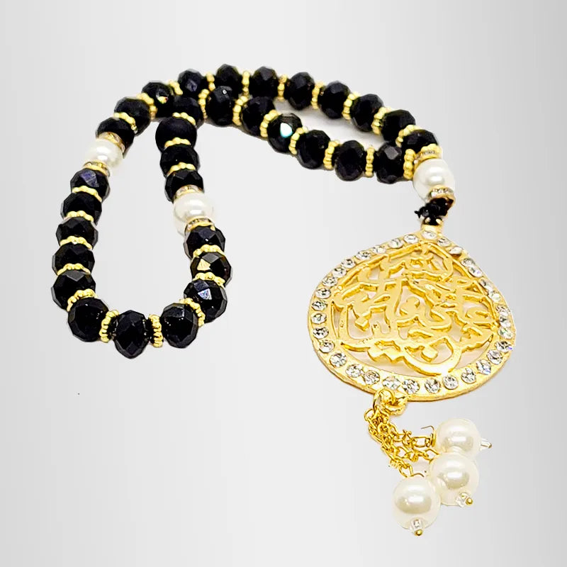 Black Crystal Beads Tasbih Punjatan Names Pendant