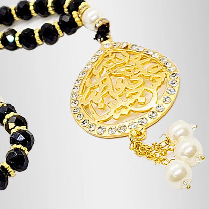 Black Crystal Beads Tasbih Punjatan Names Pendant