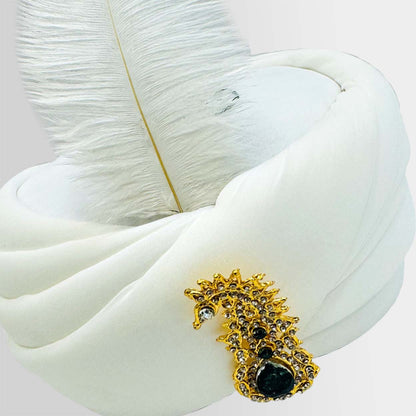 Turban White Taboot Amama With Golden Brooch Fur