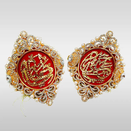 Premium Golden Plated Metal ImamZamin Zircorns & Pearl Work