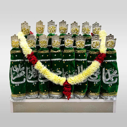 15 Pcs Alam Set Azakhana in Green Velvet Flower and Mashq Bibi Sakina (sa)