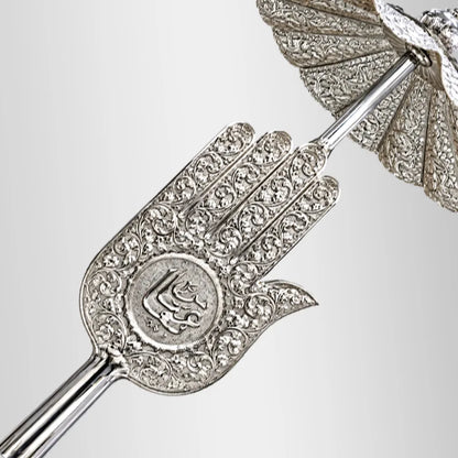 Ya Abbas (as) Silver Panja 12 inch Double Sided With Umbrella