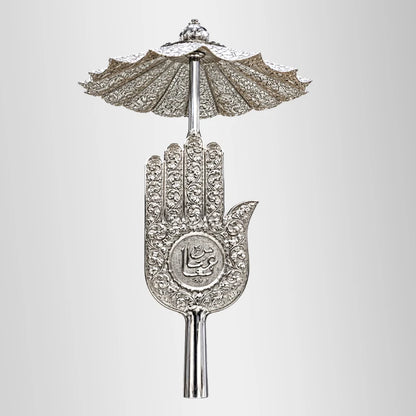 Ya Abbas (as) Silver Panja 12 inch Double Sided With Umbrella