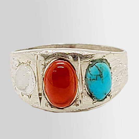 Multi Color Stone Ladies Ring Aqeeq Feerozah and Dure Najaf Stone Silver Ring