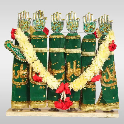 Punjatan and Hazrat Abbas as Alam Panja Set Home Azakhana in Green Velvet Patka