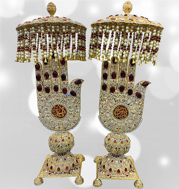 Ya Hussain (as) & Ya Abbas (as) Kashi Alam Umbrella Stone work Manjus Alam Stand