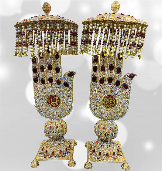 Ya Hussain (as) & Ya Abbas (as) Kashi Alam Umbrella Stone work Manjus Alam Stand