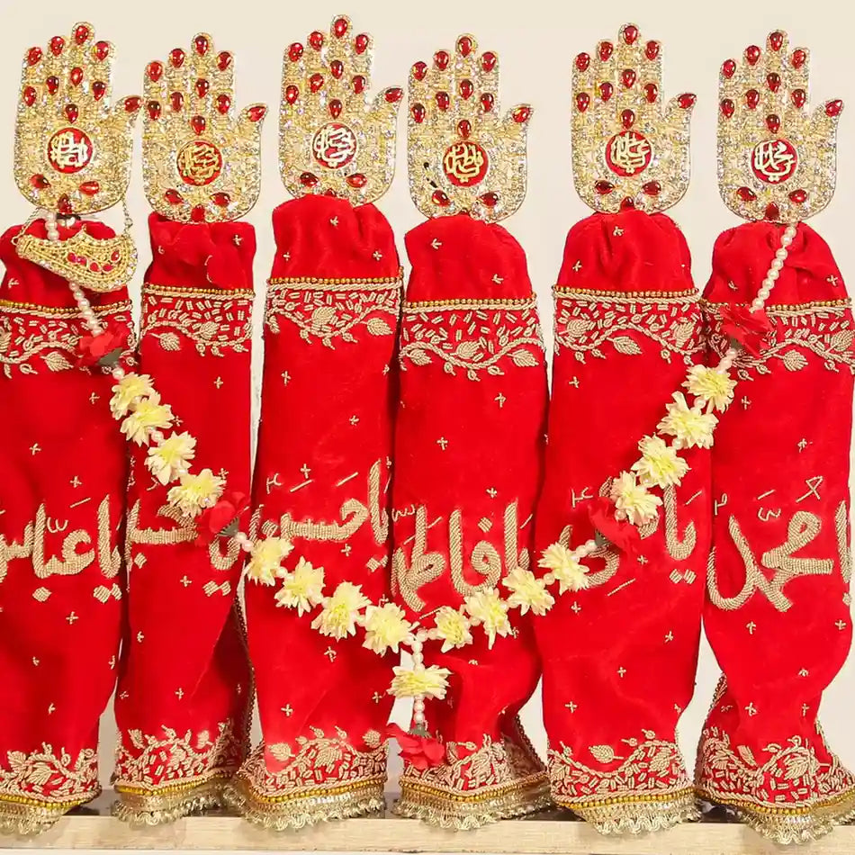 Panja Sticker Elegant Red Velvet Panja with Stone Details - Perfect for Your Azakhana ...
