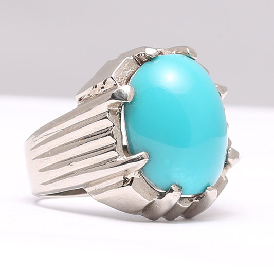 Beautiful Turquoise Neshapuri Feerozah Silver Ring